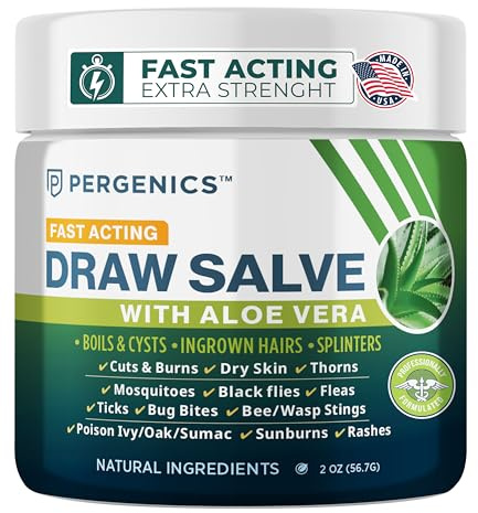 Pergenics Drawing Salve Ointment with Natural Aloe Vera Herbal Extract for ingrown Hair, Boil & Cyst, Splinter Remover, Bug and Spider Bites, bee Sting, Mosquito bite Itch, Poison Ivy, 2 oz