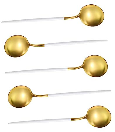 EXHUMKY Lot de 5 Cuillères Rondes en Acier Inoxydable Petites Cuillères à Soupe Cuisine Occidentale Faciles à Nettoyer Utilisation Ménagère