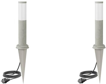 ledscom.de 2 farolas de bolardo PORU con estaca y cable de 2 m para exterior, 39 cm, gris (aspecto de piedra), con bombilla E27 de 471 lm, blanco cálido extra
