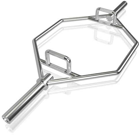 COSTWAY Barre de Piège Hexagonale Olympique d'Haltérophilie Charge 363KG, Barre de Levage Pliable avec Poignées Texturées Manchons 25 CM Ressorts à Clip, Entraînement Soulevés de Poids (Argent)