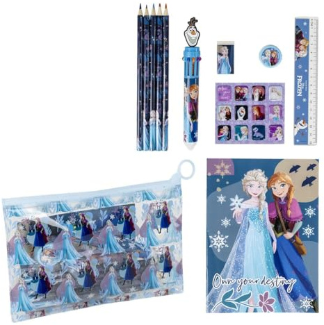 Disney Schreibwaren Set – Stitch und Eiskönigin – Schulset im Mäppchen, Lineal, Radierer, Stifte Spitzer (Eiskönigin)