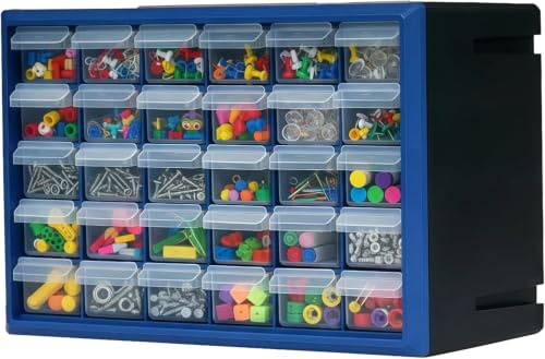 Kleinteilemagazin-Aufbewahrungsschrank mit 30 Schubladen, stapelbarer Hardware-Organizer mit durchsichtigen Schubladen, robuster Kunststoff-Teilekasten für Schrauben, Perlen & Bastelzubehör