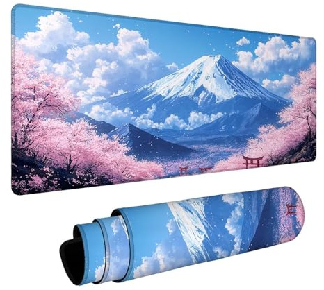 Tapis de Souris Mont Fuji Étanche Mouse Pad Fleurs de cerisier Tapis de Souris xxl 100x50x0.3cm Bords Cousus Précision et Vitesse Améliorées pour PC Portable Clavier Gamer Decoration Automne FSBD-2279