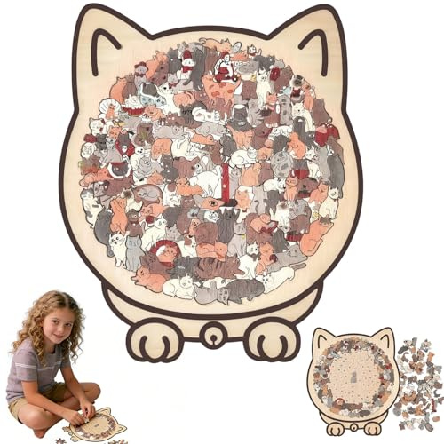 Katzenpuzzle, Holzpuzzle Katze, 135 Teiliges Morandi Farben Holz Puzzle In Katzenform, Holzpuzzle Erwachsene, Kreatives Puzzle Holz Geschenk für Katzenliebhaber, Heimdekoration