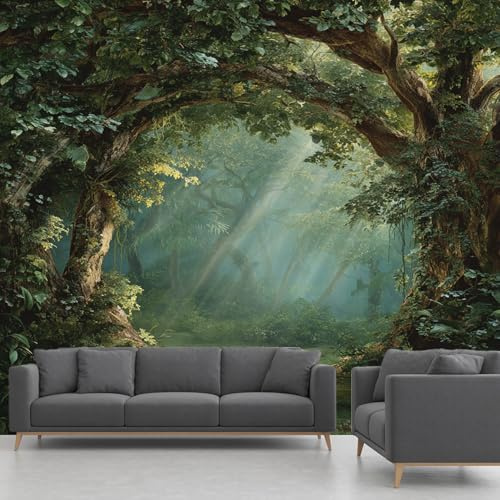 Générique Papier Peint Intissé Forêt Enchantée, Papier Peint Panoramique Forêt Brumeuse Paysage Naturel, Fresque Murale – Décoration Murale Pour Salon, Chambre, Bureau – 350 x 256 cm(non adhésif)