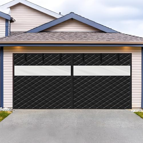 Värmeisolerad Garageportsgardin Med Klart Fönster, Magnetisk Garageportsskärm, Värmeisoleringskit för Vintern, Förtjockad Bomullsdörröverdragsfilt för 1 2 Bilar(Blacks,W240xH350CM)