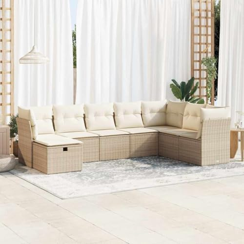 Frdhee Muebles de balcón Muebles de exterior Muebles de jardín,8 TLG. Juego de sofá de jardín con cojín Beige Poli Ratán,Grupo de asientos de jardín para jardín, terraza y balcón, fácil de mantener