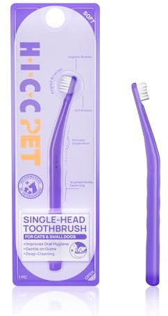 HICC PET Single-Head Dog Toothbrush, Ergonomic Pet Toothbrush for Cats& Small Dogs, Gentle on Gums, Cat & Dog Dental Care, Improves Oral Hygiene, Toothpaste Not Included, Purple