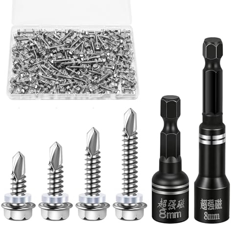 152 Stück Selbstschneidende Schrauben M4.8x16/19/25/32mm Spenglerschrauben | Langlebig und Stark Selbstschneidende Schrauben Edelstahl mit 2 Magnetische SteckschlüSsel Flachkopf für Hausreparaturen