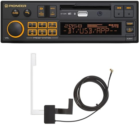 Pioneer SXT-C10PS-AN Bilradio 1-DIN: retrodesign med modern teknik, Bluetooth®, DAB+, USB, AUX, RGB-belysning, 13-bands equalizer, Set med DAB-antenn inkluderad