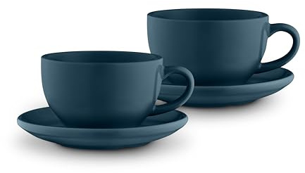 Barbary & Oak Nattura Set of 2 Cups and Saucers, Made from Premium Stoneware, Dishwasher Safe, Microwave Safe, 350ml, Agave, BO874036AGV