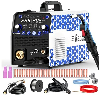 Poste à souder 7-en-1 205A MIG MAG Fil Fourré sans gaz MMA Lift TIG Soudage par points Alu prêt – Écran digital 240V avec torche MIG – Multifonction pour atelier bricolage