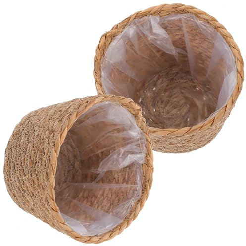 Tofficu Paniers à Fleurs Style Classique et Décoratifs Légers Tressés en Paille Lot de 2 pour Décoration Intérieure et Pots de Plantes