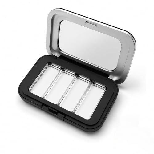 DCYQAIN 4-Grid Empty Magnetic Eyeshadow Palette with Mirror, 8cm Compact Travel Makeup Organizer, DIY Cosmetic Case for Eyeshadow, Blush, Highlighter & Pressed Powder