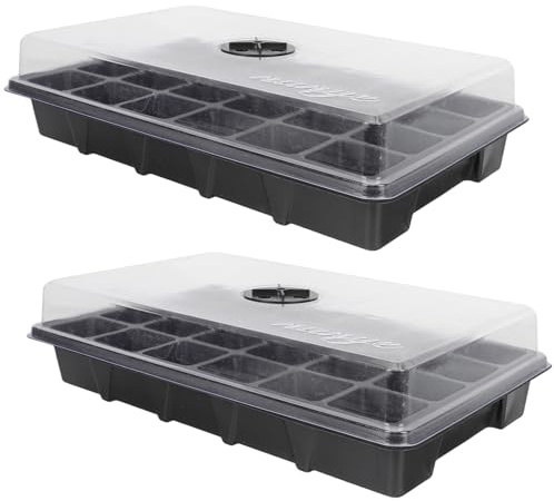jojofuny Set 2 Pezzi Vassoio Semenzaio Nero in Plastico con 24 Fori e Coperchio, per Germinazione Piante, per Coltivazione e Giardinaggio
