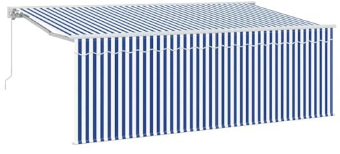 Tmriohed Tenda da sole retrattile blu e bianco, 400 x 200 cm, con braccio articolato, in alluminio e poliestere, ombreggiatura manuale, per terrazza, giardino e balcone, con manovella