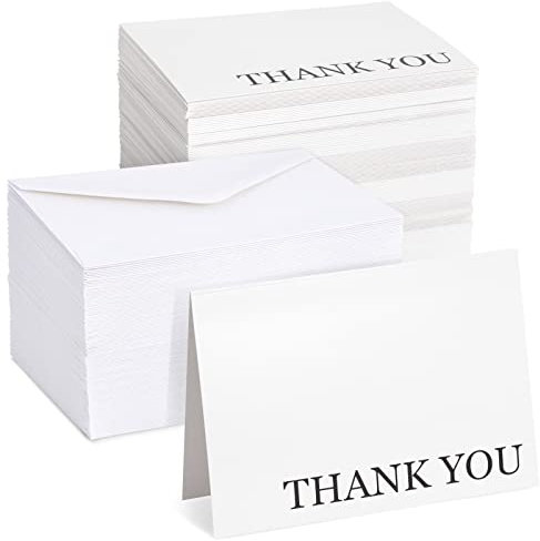 Sustainable Greetings 120 Pack Thank You Cards with Envelopes Bulk for Weddings, Bridal Showers, Graduations, Bridal, Blank Inside - Minimalist Black and White Design Thank You Card