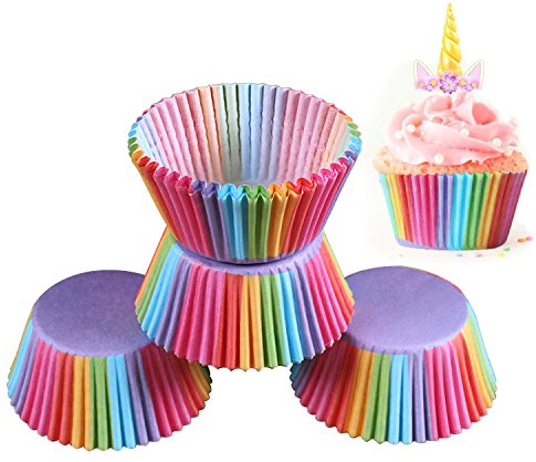 200 x Rainbow Cupcake Cases Cake Baking Muffin Standard Paper