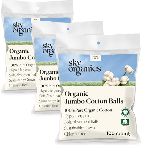 Sky Organics Bio Jumbo Wattebällchen Kosmetik für Empfindliche Haut - Wattebällchen Groß - 100% Reine GOTS-zertifizierte Bio-Produkte für Schönheit & Körperpflege, 300 Stk.