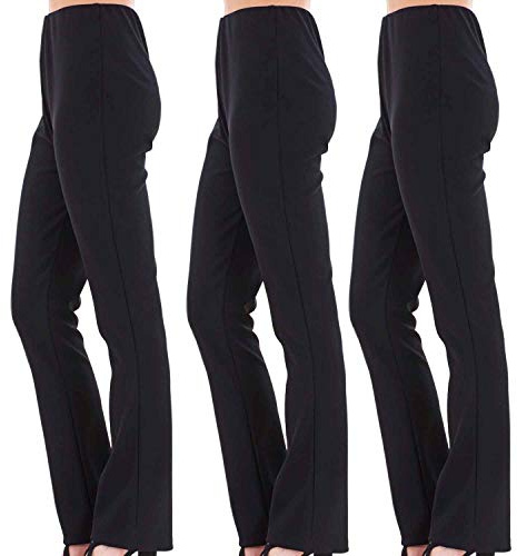 Ladies (Pack of 3) Stretch Bootleg Trousers Ribbed Women Bootcut Elasticated Waist Pants Work WEAR Pull ON Bottoms Plus Sizes 8-26 (UK 14/29 Regular Inside Leg, Black+Black+Black)