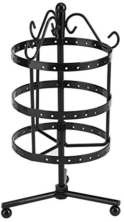 Drehbare 3 Schichten Ohrringe Display, 72 LöCher Drehbare Ohrring Organizer Display Stand Metall Schmuck Halter(Schwarz)