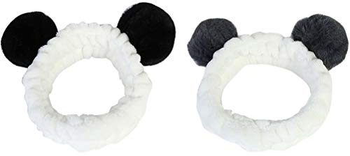 Lurrose 2 stücke Make-Up Stirnbänder Niedlichen Panda Ohr Weiche Frauen Stirnbänder für Kosmetische Gesichtsdusche Spa Yoga Sport Elastisches Haarband Haarspitze für mädchen Frauen (Schwarz Grau)