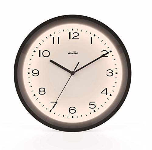 Youshiko Large ( 30cm / 12-Inch Diameter ) Non Ticking Silent Wall Clock with Automatic Intelligent Backlight - Night light ( Ideal for bedroom or any dark room )
