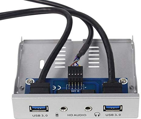 Unbekannt JMT 2 Ports USB 3.0 Frontplatte PC 3,5 Pin Bay 19 Pin auf USB 3.0 Hub HD Audio Kopfhörer Micro mit Kabel für Desktop-Computer