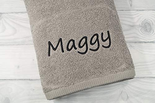 Personalisiertes Gästehandtuch mit Namen oder Text – Hellgraues Frottee Handtuch 30x50 cm aus 100 % Baumwolle – 500 g/m² – Bestickt – OEKO-TEX – Geschenk für Kinder & Erwachsene (Grau, 30 x 50 cm)