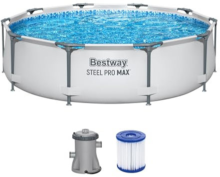 Bestway Steel Pro MAX Frame Pool-Set mit Filterpumpe Ø 305 x 76 cm, lichtgrau, rund