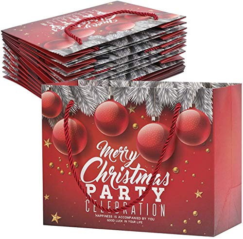 10 Stück Weihnachts Geschenktüte Weihnachten Partytüten mit Griff, Weihnachtstüten Geschenktaschen Mitgebsel Beutel Bonbontüten Papiertüten Papier-Tragetaschen für Kindergeburtstag Geschenk