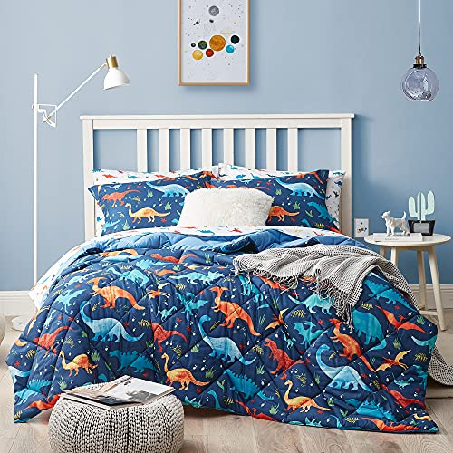 UMCHORD Dinosaur Kids Bedding Set for Boys, Queen Size 7 Pieces Bed in a Bag, Super Soft Lightweight Microfiber Comforter Set with Sheets, Durable Children Bed Set