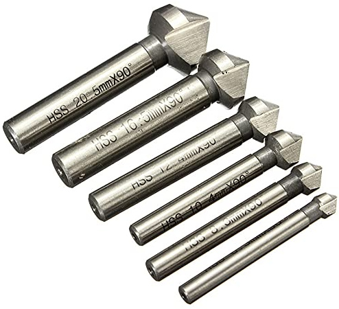 Senkbohrer Set - HSS 90 Grad Senkbohrer Set, Metall Holzbearbeitung Fasenfräser, HSS Titanbeschichteter Fasenbohrer 6,3-20,5 mm, 6 Stück(Plastic Bag)