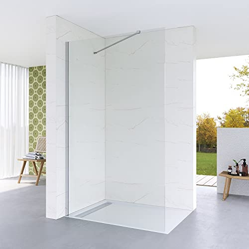 110 x 200 cm Walk in Dusche Duschwand Glas Duschabtrennung Duschtrennwand Glastrennwand für Duschwanne aus Klarglas 8 mm mit NANO Beschichtung inklusive verstellbarer Winkel Stabilisationsbügel
