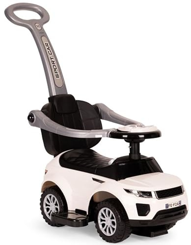 COIL Coche antideslizante a partir de 1 año con barra deslizante 614 W – Coche de bebé para niños – Diseño 3 en 1 – Accesorios Bobby Car – Coche antideslizante – Bobby Car con barra volante (blanco)