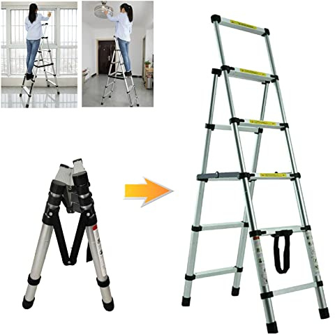 TYXTYX Scaletta pieghevole a 5 gradini + 6 gradini, pieghevole in lega di alluminio con piedini antiscivolo, scala pieghevole a telaio per adulti Home Loft cucina, facile da riporre