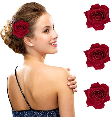 mciskin 7 cm Rosen-Haarspange Blume Haarnadel Rose Brosche Blumenclips für Frauen Mädchen Party Hochzeit (3 Stück)