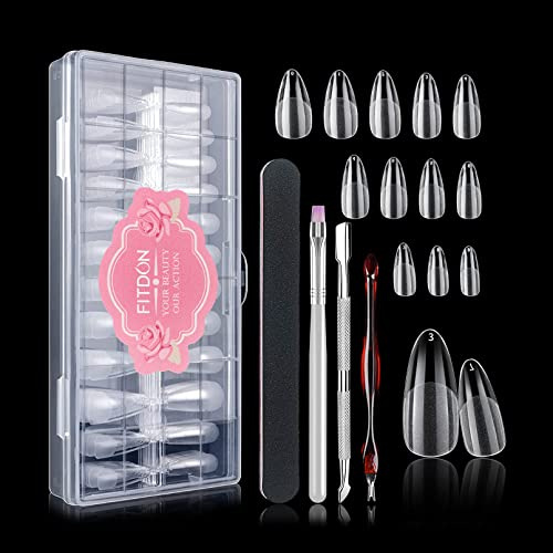 FITDON 240 Stück Mandel Nägel Tips Mittel Full Cover Almond Nail Tips für Gelnägel, Klare Acryl Nageltips Künstliche Fingernägel mit Box für Nagelstudios und DIY-Nagelkunst