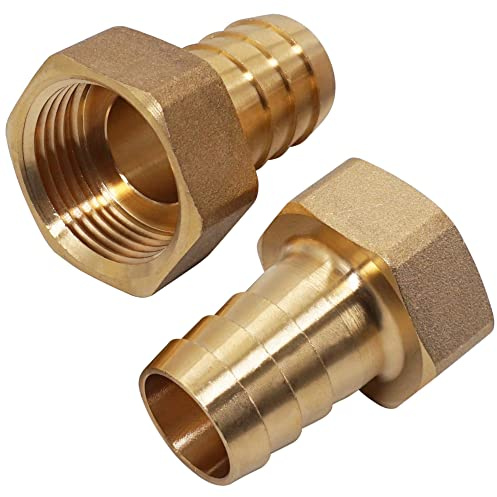 SKIR'CO (2 piezas) Conector de latón hembra de 1 pulgada x 25 mm, adaptador de púas de manguera, conector de cola de manguera, rosca BSP