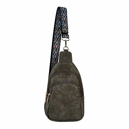 QUINTRA Small Faux Leather Sling Backpack Jacquard Shoulder Strap Multipurpose Chest Bag Hiking Travel Daypack Rush Bag Outdoor Shoulder Bags Small Black, gray, One Size