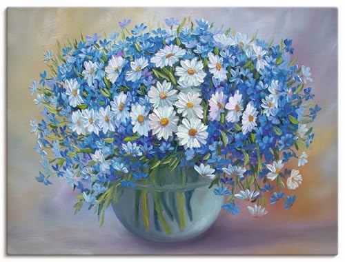 ARTLAND Wanddeko Leinwand Bilder Wandbild Stillleben Vase Glas Pflanzen Blau Blumen Blüten U4QC