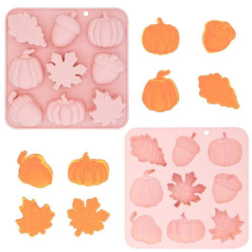 Autumn Silicone Chocolate Molds, Pumpkin Maple Leaf Acorns Shape Candy Baking Moulds Fall Theme Silicone Mold for Thanksgiving Day Harvest DIY Candy Jelly Cake Decoration Y7QSMJ (A)