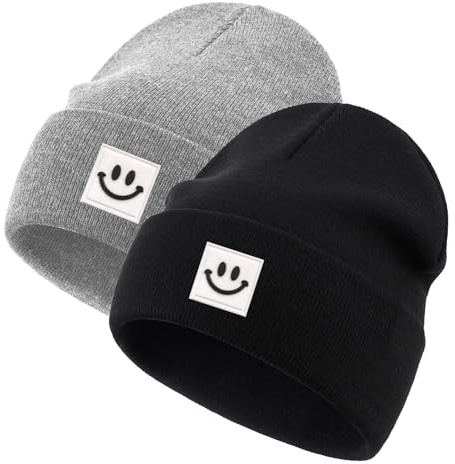 Jarseila Baby Beanie Strickmütze Mädchen Mütze Jungen Wintermütze Kinder Slouch-Beanie Leichte 0-5 Jahre Unisex Baby Zweiteilig Schwarz & Grau S(0-2 Jahre)