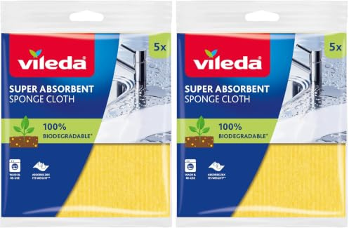 Vileda Schwammtuch mit besonders hoher Saugkraft, Kombination aus Tuch und Schwamm, entfernt selbst hartnäckigen und fetthaltigen Schmutz, 10er Pack