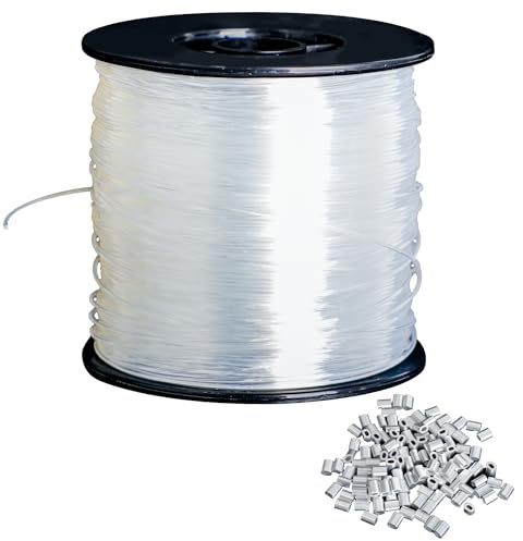 0,8 mm x 200 m Starker Nylonschnur,Angelschnur Transparent, Nylonfaden Transparent Reißfest mit 120 Stück Aluminium-Klemmhülsen für DIY Crafting, Angel, Basteln, Schmuck, Aufhängen