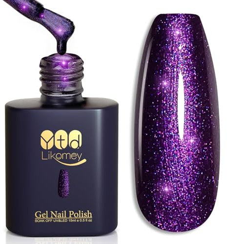 YTD Likomey Glitzer UV Gellack Nagellack Gel,15ml Vintage Lila Glitter Soak Off Farbgel Nagelgel Maniküre Farbe Gel Nail Polish Gellack