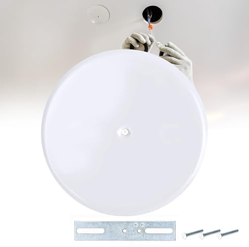 Airmont Products, 5-inch Ceiling Blank-Up Cover with Center Screw, Fits 3-1/4 to 4 Electric Box, Adjustable Bracket for Screw Hole Spacing 1.75 to 3.5, White Metal