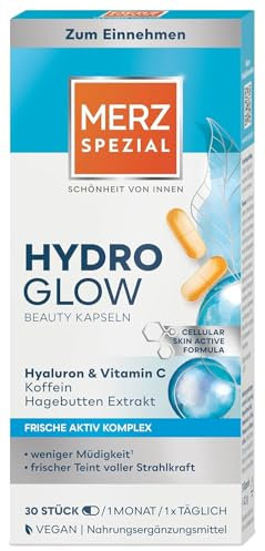 Merz Spezial Hydro Glow Beauty Kapseln – 1 x 30 Stück – veganes Nahrungsergänzungsmittel mit Hyaluron und Vitamin C – Beauty Routine für Deine Haut – Schönheit von innen