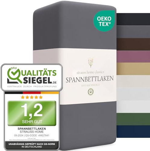 Strauss Home® Jersey Spannbettlaken Spannbetttuch Bettlaken 100% Baumwolle Topper (10cm Höhe) 180x200-200x200cm (Anthrazit)