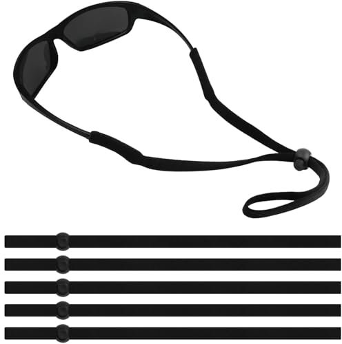 Qufiiry 5 PCS Unisex Glasses Straps, Soft Sport Eyeglasses Straps, Glasses Chain, Eyeglasses Cord, Sunglass Straps, Adjustable Non-Slip Eyewear Retainer for Running Reading Sports Outdoor (Black)